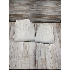 Vintage White Crinkle Tracksuit Set Zip Up Windbreaker & Pants Womens READ